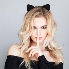 Naichuo Women Girls Furry Cat Ears Headband, Fluffy Hair Hoops Headpiece for Kids Adults(Black)