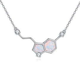 HUKKUN Serotonin Molecule Dopamine Necklace Sterling Silver Chemical Molecules Necklace Jewelry for Women