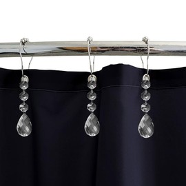 Cute Waterdrop Shower Curtain Rings with Rustproof Stainless Steel Hooks, Bling Acrylic Pendant for Bathroom Decorative Accessories, Pack of 12 (Clear)