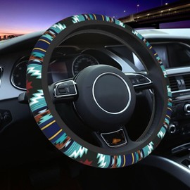 LONSANT Native American Tribal Steering Wheel Cover for Women Men Southwest Pattern Blue Aztec Navajo Design Wheel Protector Case Auto Car Accessories Universal for Most Cars SUV Trucks (15 Inch)