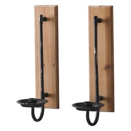 SOFE Hanging Metal Black Candle Holder Set of 2, Shabby Chic Design Rustic Wall Candle Sconces with Wood Board 13" Tall, Wall Mounted Tapered Candlestick Holders for Living Room, Fireplace