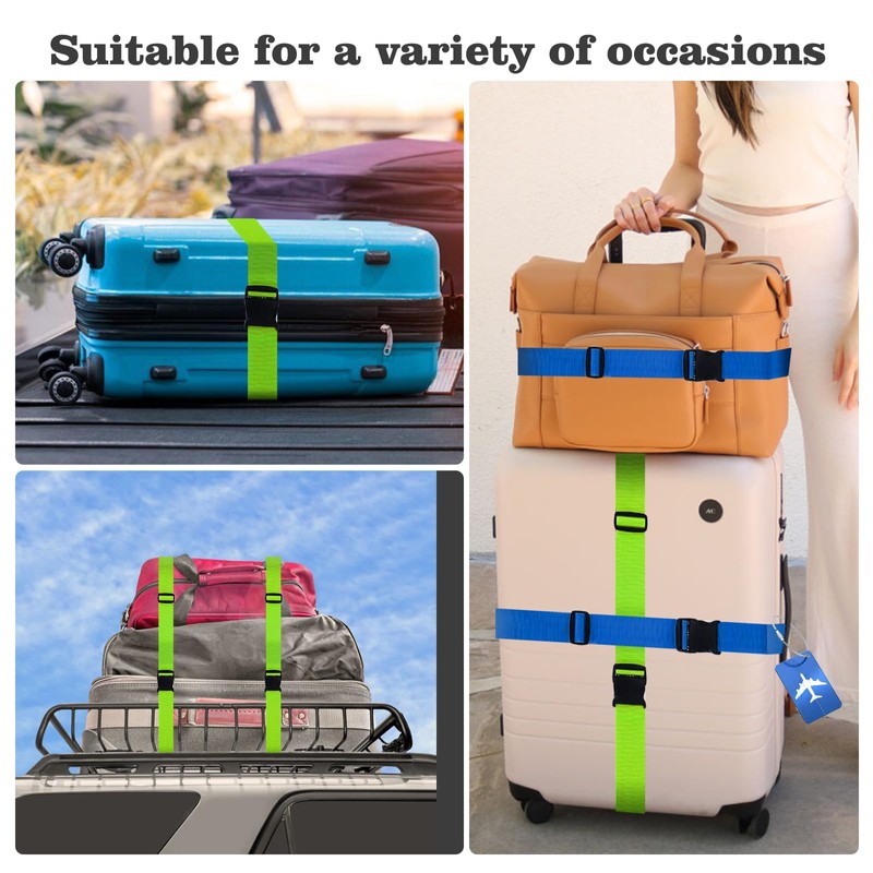 PUWOWYE Pack of 4 Suitcase Strap, Suitcase Strap Eye-catching, Adjustable