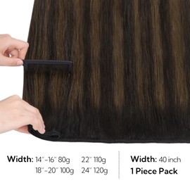 HOTBANANA Sew-in Human Hair Extensions, 24-Inch 120g Weft Balayage Dark Brown Mixed Chestnut Brown, Straight Remy Full Head