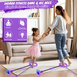 GleeGlow Ankle Skip Ball for Kids, Foldable Skip Ball Toy with Colorful Flash Wheel, Outside Toys for Kids, Gift for Girls & Boys Age 5 6 7 8 9 10 Years Old (Purple)