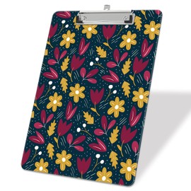 ZAXMEY A4 Plastic Clipboard 9" x 12.5", Stardard Letter Size Clipboard with Low Profile Clip for School, Office, Student, Women, Man, Kids, Decorative Clipboard, Cute Custom Pattern, Wildflowers