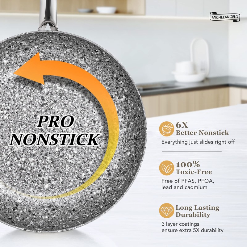 MICHELANGELO Frying Pans Set with 100% APEO & PFOA-Free Stone