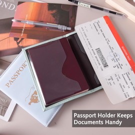 2 Pcs Passport Holder, PU Leather Passport Case Organiser for Passport,Ticket Card, Business Cards, Credit Card,Boarding Passes, Portable Travel Wallet Case for Men Women (Light Blue and Mint Green)