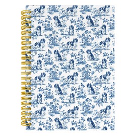 Nipil Cavalier King Charles Spaniel Chinoiserie Floral Notebook Journal, King Charles Cavalier Gifts Notebooks for Note Taking, Blue Floral Dog Hardcover Spiral Notebook Journal, 5.5x8.3 Inch