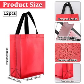 SOFPLATE 12 Stück 10 x 7.8 x 4 Zoll Rote Vlies Tragetasche Schillernde Beutel Mit Griffen Kleines Tuch Wasserdicht Wiederverwendbar Party Geschenkpapier Für Geburtstag Hochzeit Party Urlaub Shopping G