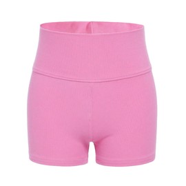 Floerns Girls Dance Shorts Breathable Rib Knit Athletic Running Biker Shorts, pink
