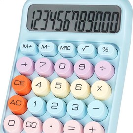 Cute  12-Digit Desktop Mechanical Switch Calculator for Office & School,Aesthetic,Candy-Colored,Calculator - Color: Blue