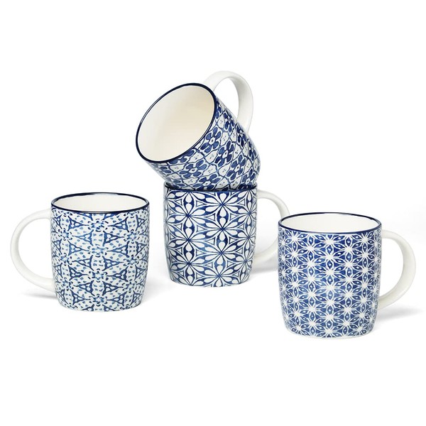 MACHUMA Set of 4 12 oz Coffee Mugs with Blue