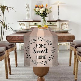 Modern Table Runner 40 x 140 cm Beige Brown Runner Table Linen Stripes Wood Pattern Rustic Retro Place Mats Cream Table Runner Seasonal Kitchen Table Decoration Indoor Holiday Party Decor