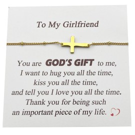 Christian Bracelet Gifts for Women, Dainty Religious Baptism Cross Bracelet Jewelry, Gold Plated Stainless Steel Easter Christmas Birthday Gift (To my girlfriend)