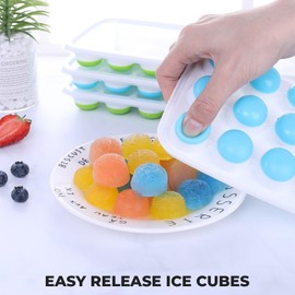 Ice Cube Tray with Lid for Freezer Set of 2 Silicone Mould Ice Box Popsicle Mold Ice Trays Ice Maker Machine Round Ice Ball Reusable (Set of 2,21 Cavity)