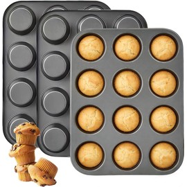 Moldes para Hornear 3Pzs 12 Tazas, Bandeja Para Muffins Reutilizable, Moldes Antiadherente de Acero al Carbono para Donas, Charola para Hornear Magdalenas Cupcakes Postres Tartosos Tartas, 35.5*26.5CM