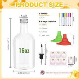 12 Sets Plastic Long Neck Bottles 16 oz Syrup Bottles with Liquor Pour Spout and Caps Juice Pour Bottles with Stainless Steel Bottle Pourer for Liquor Juice Store Syrup, Bar, Party