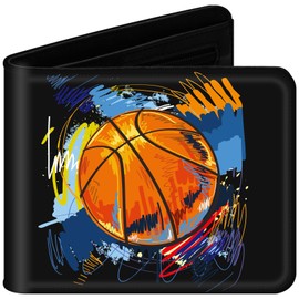 JONYEE Boys Wallet for Kids and Teenager, Funny Leather Bifold Purse with Zipper Coin Pocket and Card Cash Holder for Youth Men, Cool Cartoon Game Wallet for Kids Gifts -Basketball Black