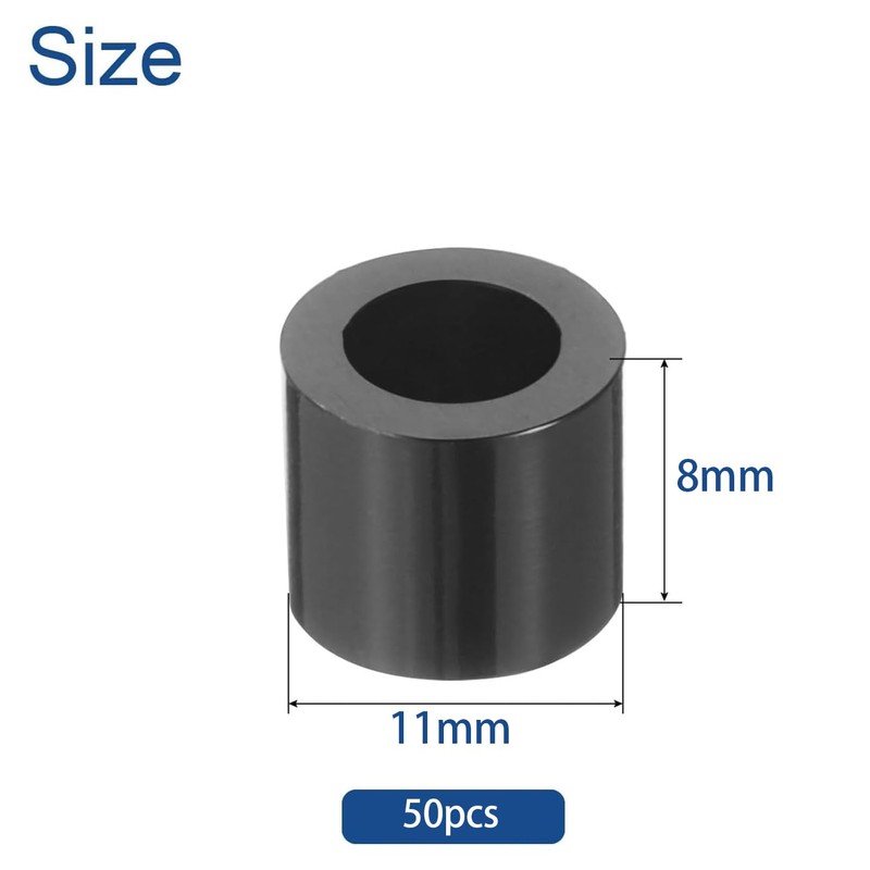Pack of 50 M6 Round Spacer Sleeves, Black Nylon, 11