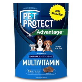 Pet Protect from The Makers of Advantage Vet-Formulated Daily Multivitamin for Dogs | 60 Chews with Vitamins