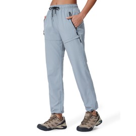 Seamaid Women's Hiking Pants Quick Dry Lightweight Travel Pants with Zipper Pockets Water Resistant for Outdoor Camping Light Grey L