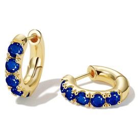 GLoquat 14k Gold Plated Blue Cubic Zirconia Hoop Earring for Women Sterling Silver Post Cuff Earrings Huggie Stud Hypoallergenic Trendy Jewelry Gift Birthday Anniversary Wedding Earring
