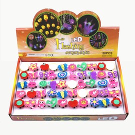 50Pcs Christmas LED Finger Lights Cute Cartoon LED  Rings Party Favors for Kids Adults Light Up Toys Rings Stocking Stuffers