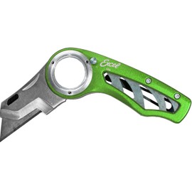 Excel Blades Revo Folding Utility Knife – Heavy-Duty Box Cutter with Aluminum Body, Quick-Change #92 Blades, 3 Lock Positions Design, Anti-Slip Finger Loop Grip, Holster Included – Green