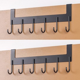 UDENIS Over The Door Hooks, Over The Door Hanger, Heavy Duty Metal Over The Door Towel Rack, Door Hooks for Hanging Coat, Towel, Bag, Robe - 6 Hooks(Matte Black 2Pcs)