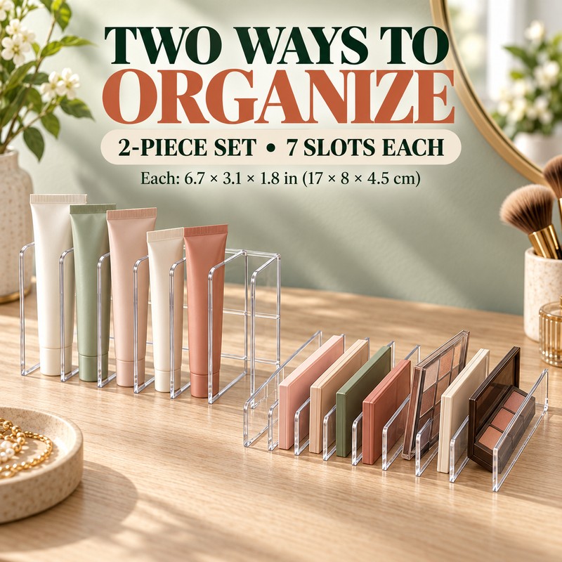 2-Pack 7-Slot Cosmetic Organizers for Makeup Storage – Clear Plastic