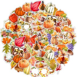 Fall Leaf Pumpkin Stickers 50Pcs Thanksgiving Autumn Maple Leaves Decal Stickers, Waterproof Vinyl Stickers for Water Bottles Laptop Cup Computer Harvest Autumn Decals Party Supplies Classroom Decor