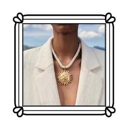 DIONFEI Exquisite Gold Sun Pendant Beige Rope Necklace - Retro Round Coin Necklace - Ladies