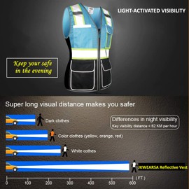 JKWEARSA Safety Vest For Women,High Visibility Reflective Work Vest With Multi Pockets And Zipper,Blue and Black,Medium