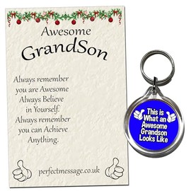Perfect Message Awesome Grandson Keyring Gift, Birthday, Christmas, Graduation, Appreciation Gift from Grandma, Grandpa, Nana, Grandad, Nanny