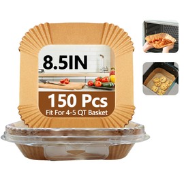 8.5 Inch Air Fryer Liners, 150PCS Non-Stick Air Fryer Paper Liners Disposable, Oil-Proof & High-Temperature Resistant Square Baking Paper for Air Fryer, Microwave, Oven（Bottom Is 7 Inch）