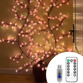 Ruiqas Cherry Blossom Lights, Cherry Blossom Decorative Branch Lights for Wall, 144 LEDs, USB Powered Fairy Vine Lights with Remote Control, 8 Modes for Bedroom, Wall Decoration, Wedding Room