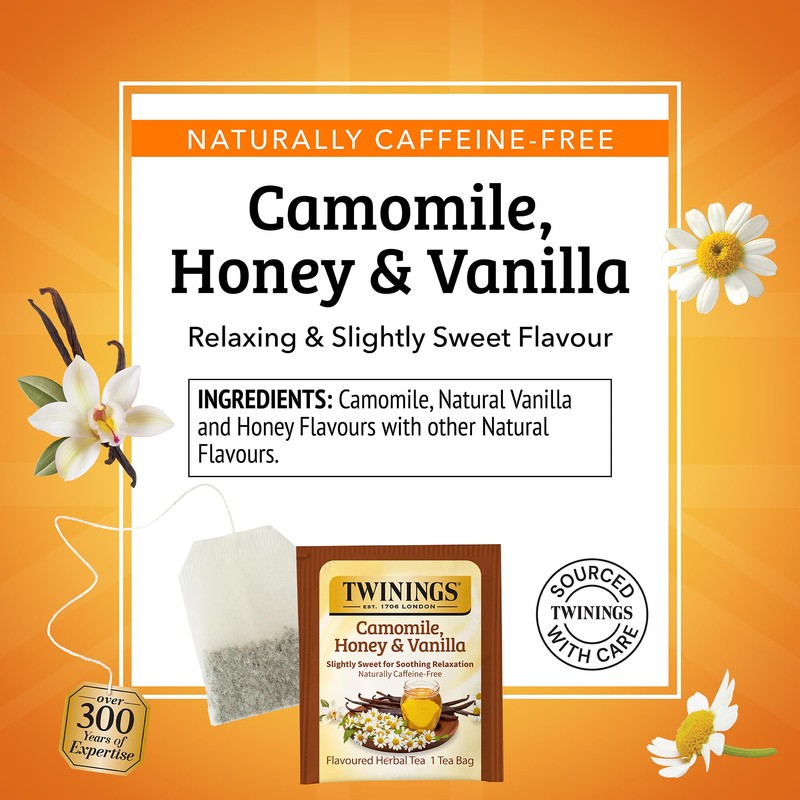 Twinings Camomile, Honey & Vanilla Herbal Tea Individually Wrapped Bags,