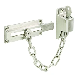 Prime-Line U 11093 Keyed Chain Door Guard, 3-1/4 In., Steel and Diecast Construction, Satin Nickel Plated Finish (Single Pack)