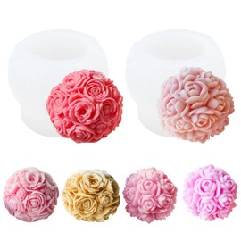 JDH 2 PCS Rose Ball Round Candle Mold 3D Rose Flowers Silicone Mold Flower Molds de silicona para velas for Candy & Home Decor - Resin Casting & Making Molds for Candle, Resin, Soap & Chocolate