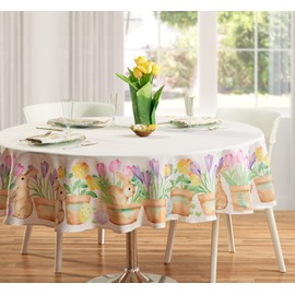 Kadut Easter Tablecloth Round 70 Inch, Easter Bunnies Fabric Table Cloth for Indoor/Outdoor Use. Polyester and Washable Tablecloth for Picnic Spring, Easter, Holiday Party and Summer.