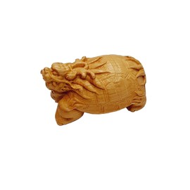 DMtse Hand Carved Natural Wood Lucky Dragon Turtle Statue Religious Sculpture Figurine for Avoiding Evil & Keeping Peace Gift Mascot
