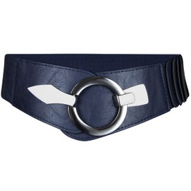 Elastic Women's Waist Belt, Approx. 6 cm-Wide Waist Belt with Silver Ring Buckle - darkblue