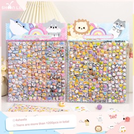 1200+pcs，Kids Cartoon Stickers, Penguin Pattern Stickers, Ghost Pattern Stickers, Cute Mini Fluffy Stickers, Mini Stickers for Kids, DIY Stickers，Animal Cat Dog Penguin Birds for Kids
