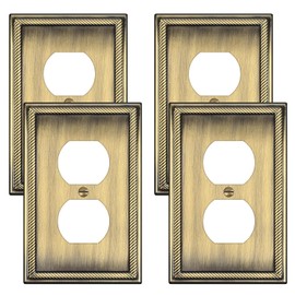 4 Pack Antique Brass Outlet Cover, Decorative Wall Plate for Electrical Outlets, Solid Zinc Alloy Switch Plates and Outlet Covers 1-Gang Duplex Receptacle Covers Wall Plates