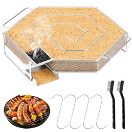 Hexagon Cold Smoke Generator, Stainless Steel Smoke Generator, Cold Smoke Generator for Smoker Oven with 2 Cleaning Brushes and 4 Meat Hooks, Smoking Snail for All Grills and Smoker Ovens