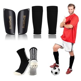 3 Piezas Espinilleras de Futbol, Calcetines Deportivos Antideslizantes, Calcetines de Futbol para Hombre, con Protección de Cojín EVA, Equipo de Protección de Fútbol Adulto
