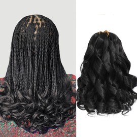 Viovian 12 inch Natural Black French Curly Braiding Hair 6 Packs French Curl Braiding Hair Pre Separate Loose Wavy Braiding Hair with Curly End French Curl for Box Braids (12 inch, 1B)