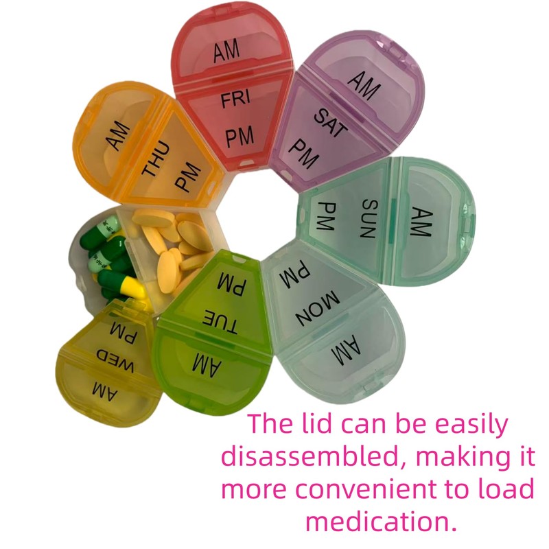 Cute 7 Day AM PM Pill Organizer, Weekly Twice a