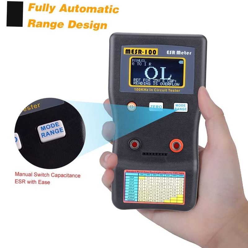 Candeon ESR Capacitor Tester, MESR-100 Digital Capacitance Meter ESR Meter