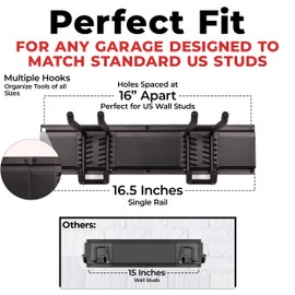 NINE FORTY Garage Tool Organizer Wall Mount - 49.5 Inches Sturdy Rubber Coated Garden Tool Organizer and Storage Rack with Adjustable Hooks, 16" Stud Spacing, 440 LBS. (3 x Rack & 6 x Hooks)